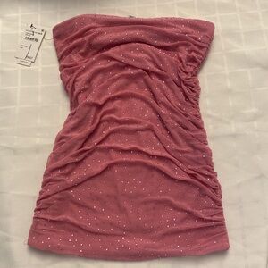 AFRM Pink Ruched Strapless Bodycon Top